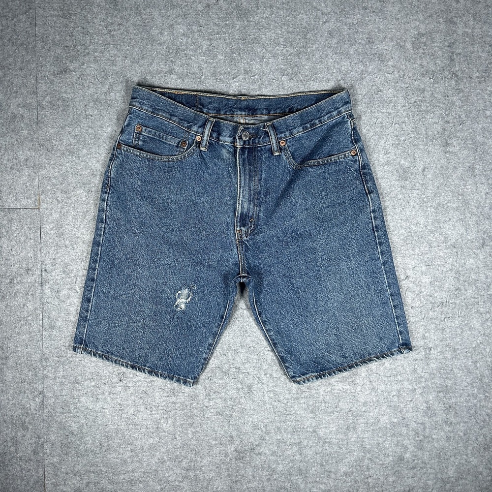 Vintage Levi's 505 Denim Shorts Mens 34 L(31x9) Medium Wash Blue Y2K Jean Jorts